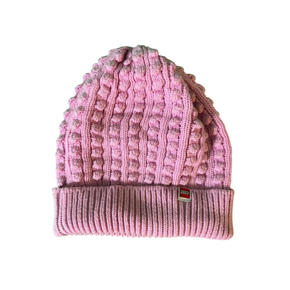 Lego Pink Bobble Knit Beanie Hat With Folded Cuff & Face Logo - Picture 2 of 5